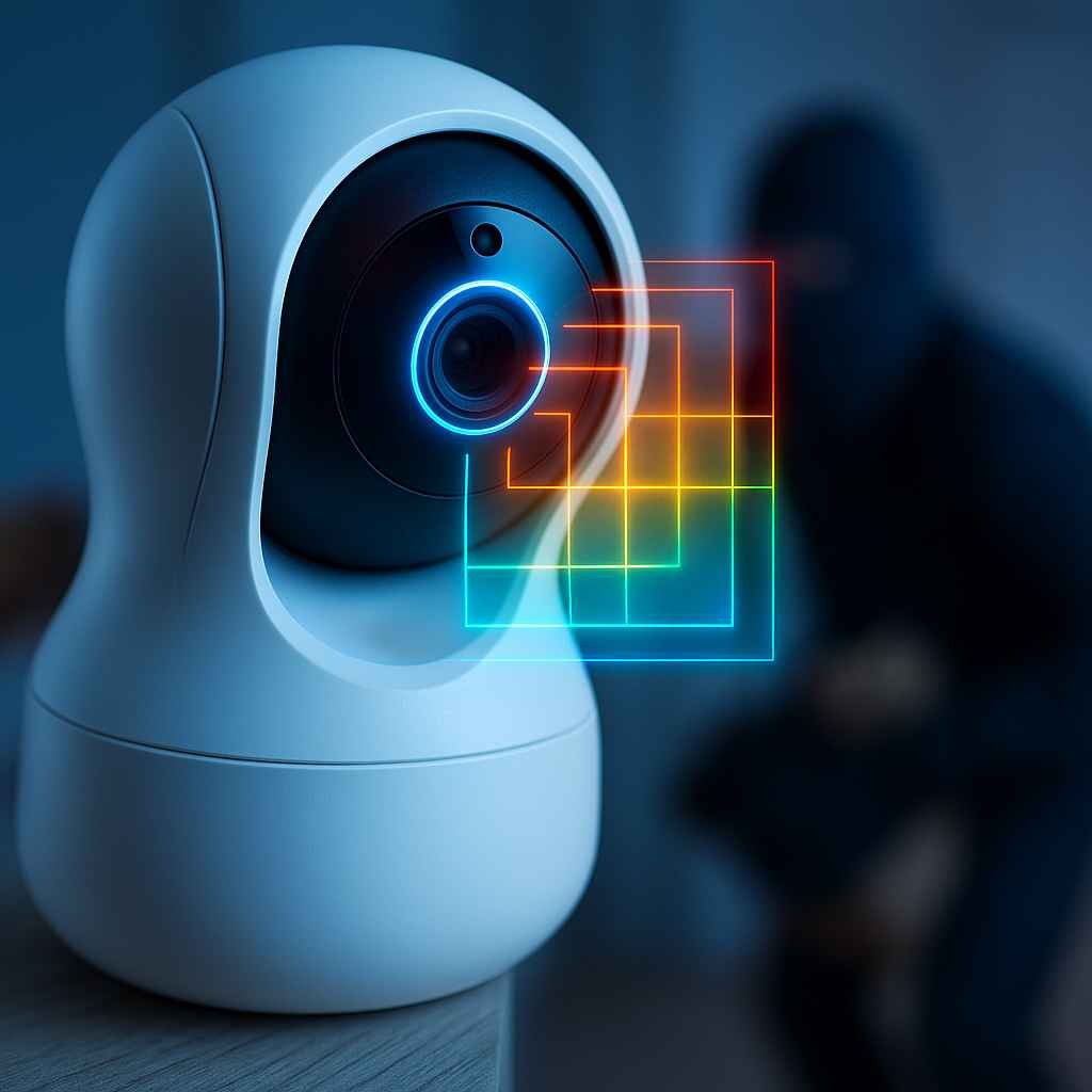 AI security camera detects movement in living room