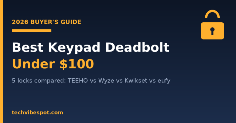 Best keypad deadbolt under $100 2026 buyer's guide cover comparing TEEHO, Wyze, Kwikset and eufy