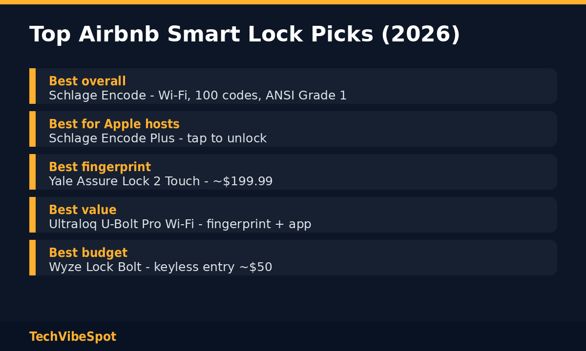 Top Airbnb smart lock picks 2026: Schlage Encode, Encode Plus, Yale Assure 2, Ultraloq, Wyze