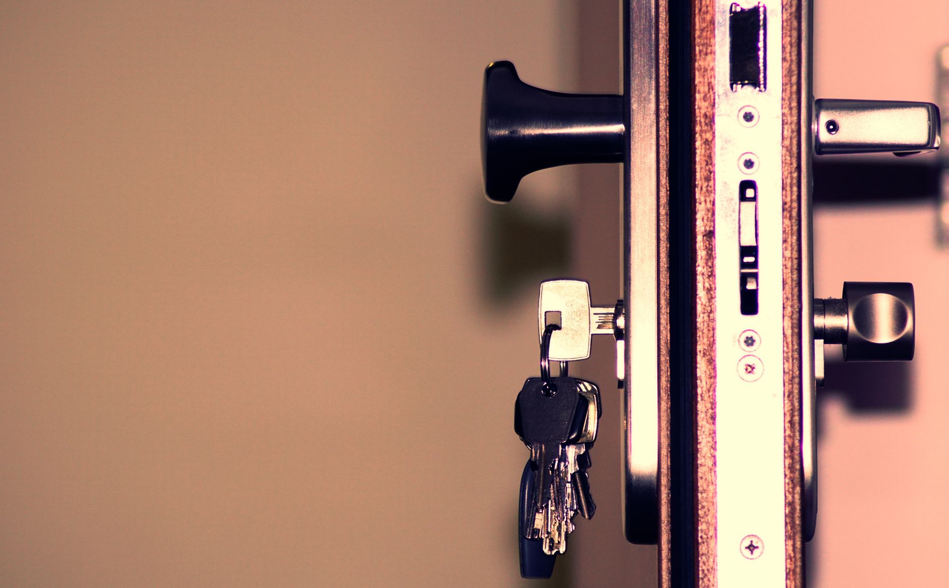 Close-up of a door lock with physical keys, illustrating smart locks with physical key backup