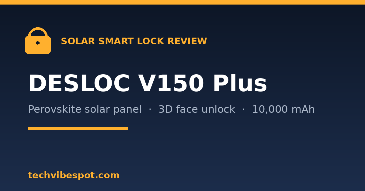 DESLOC V150 Plus review hero card showing perovskite solar panel, 3D face unlock and 10,000 mAh battery