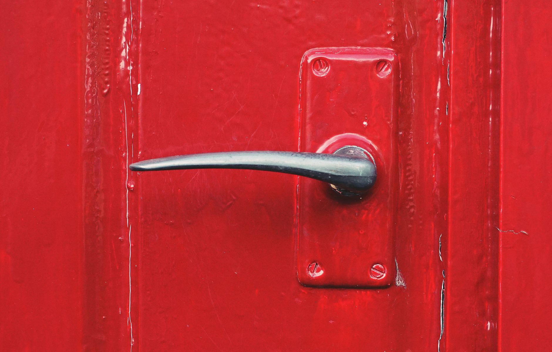 Close-up of a metal front door handle and lock on a residential entry door